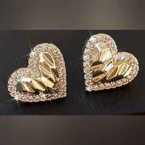 Heart shaped Rhinestones and gold earrings